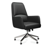 Fixed Arm Black Adjustable Ergonomic Leather Office Chair Image - 5