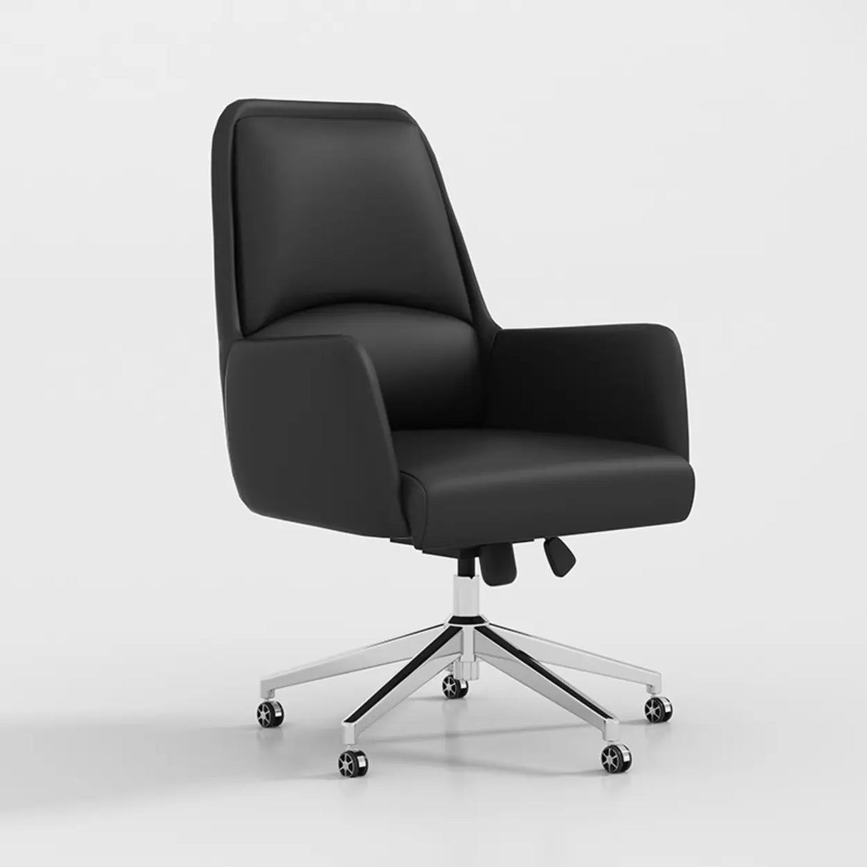 Fixed Arm Black Adjustable Ergonomic Leather Office Chair Image - 6