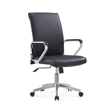 Fixed Arms Black Ergonomic Metal Frame Leather Office Chair Image - 2