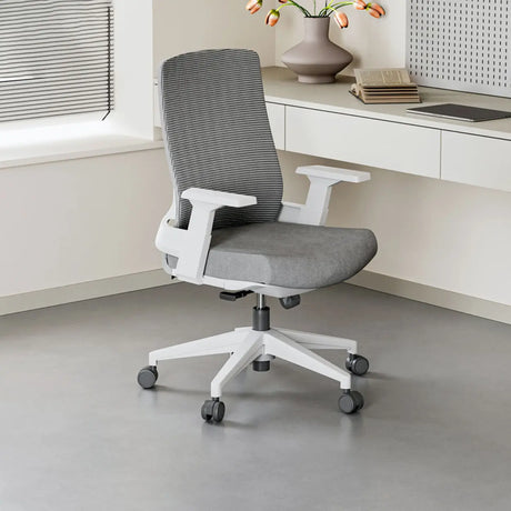 Fixed Arms Grey Ergonomic Fabric Office Chair with Wheels Image - 1