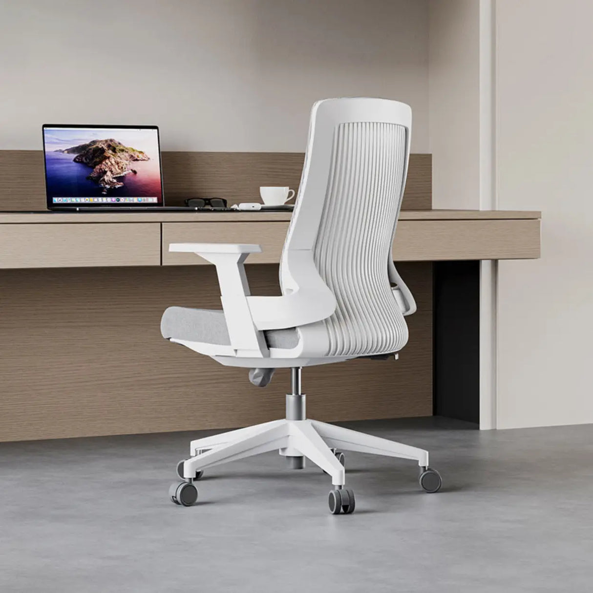 Fixed Arms Grey Ergonomic Fabric Office Chair with Wheels Image - 4
