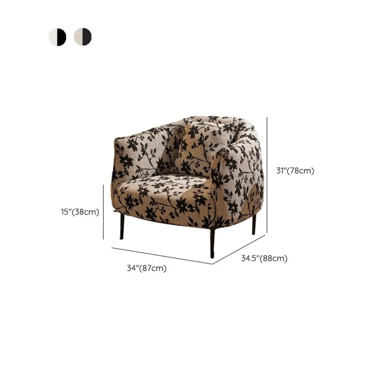 Flannel Fixed Back Floral Pattern Four Legs Arm Chair 