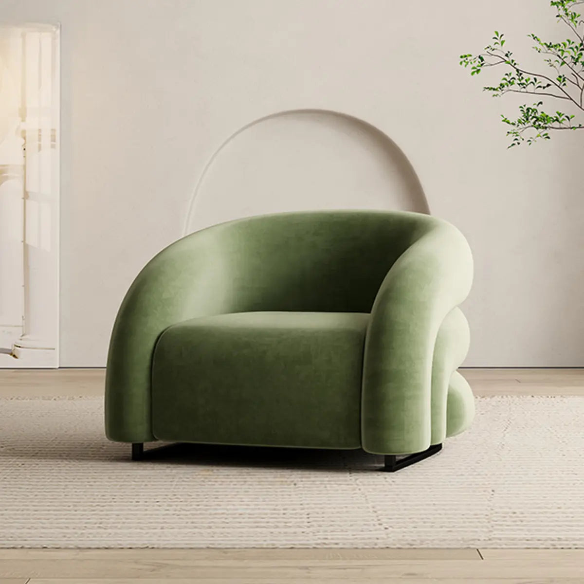 Flannel Sloped Arms Fixed Back Wood Sled Accent Chair Image - 2