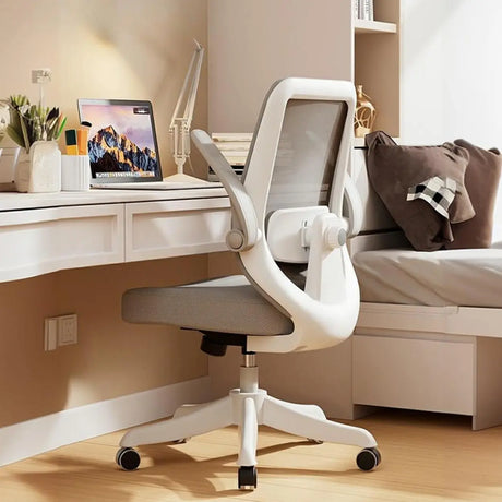 Flip Arm White Ergonomic Mesh Swivel Task Office Chair Image - 1