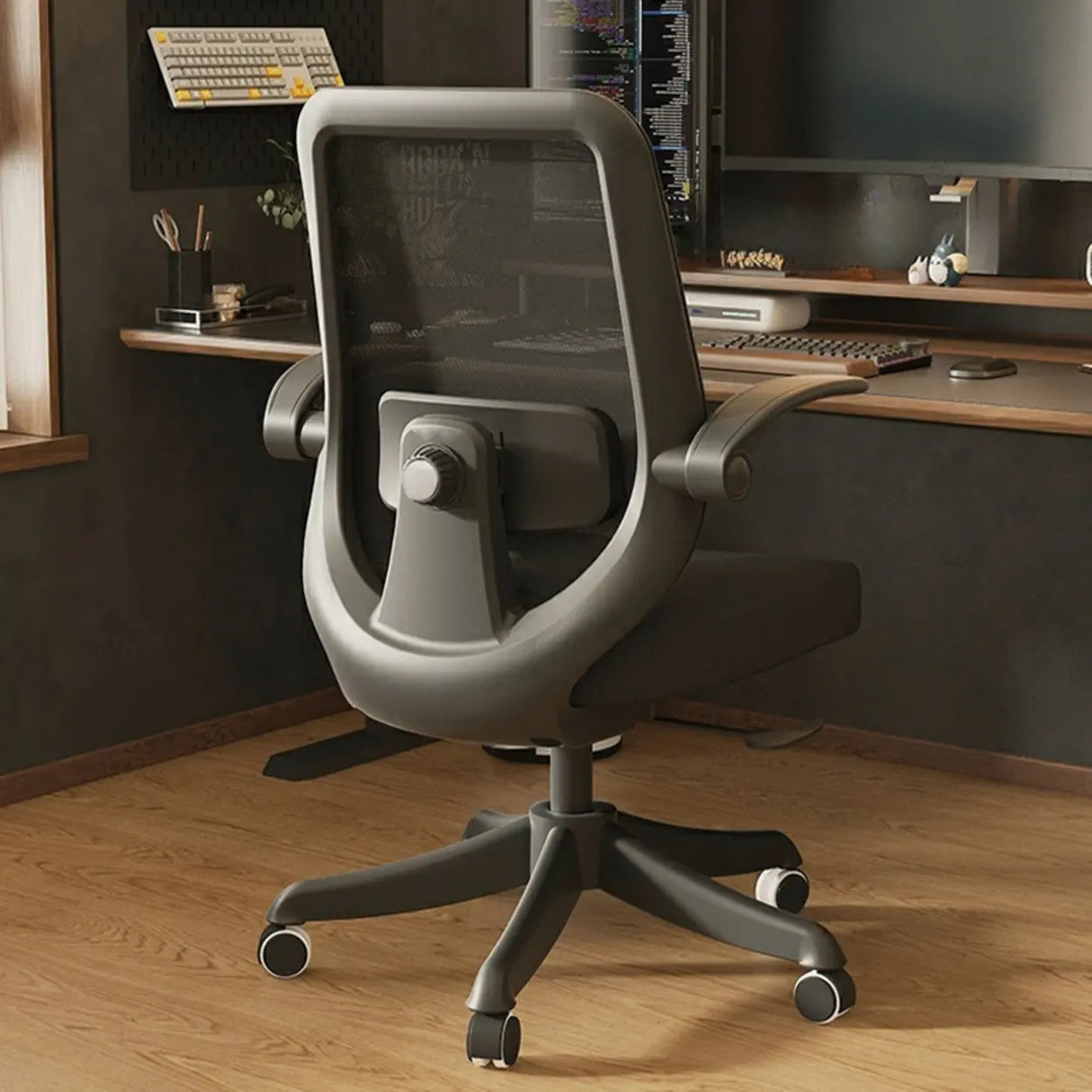 Flip Arm White Ergonomic Mesh Swivel Task Office Chair Image - 10