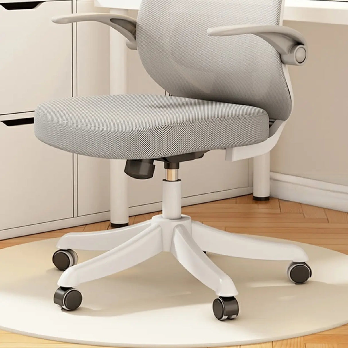 Flip Arm White Ergonomic Mesh Swivel Task Office Chair Image - 12