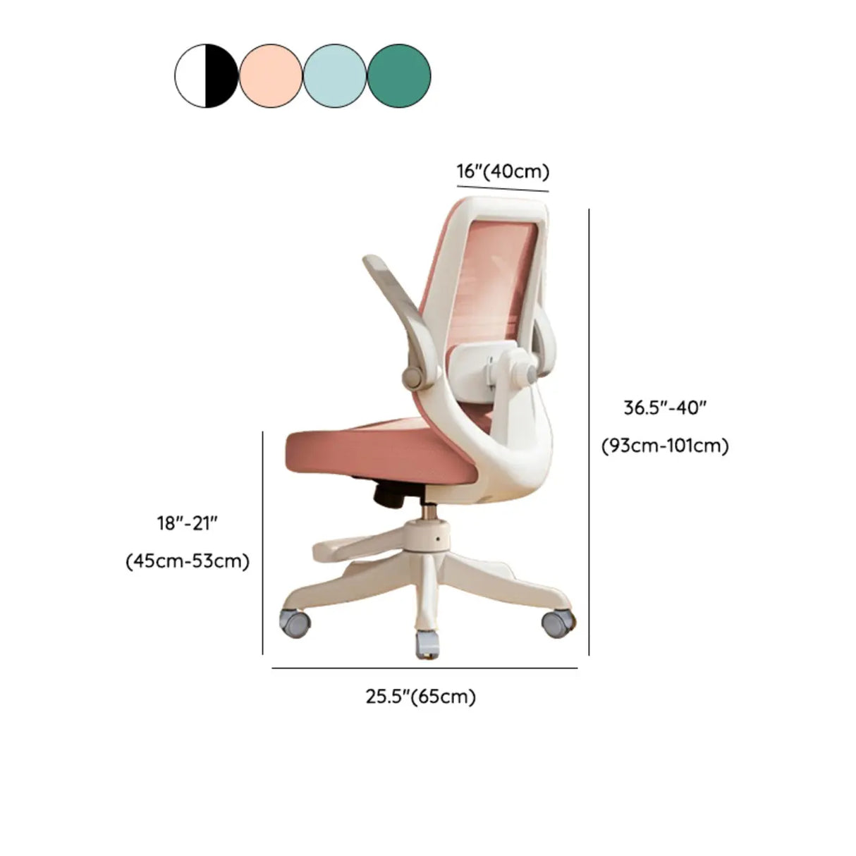 Flip Arm White Ergonomic Mesh Swivel Task Office Chair 