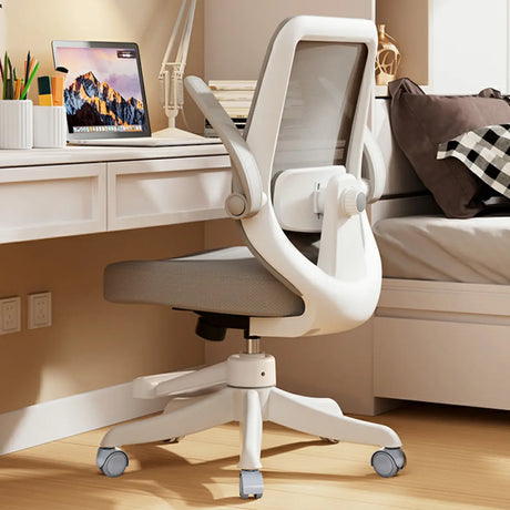 Flip Arm White Ergonomic Mesh Swivel Task Office Chair Image - 2