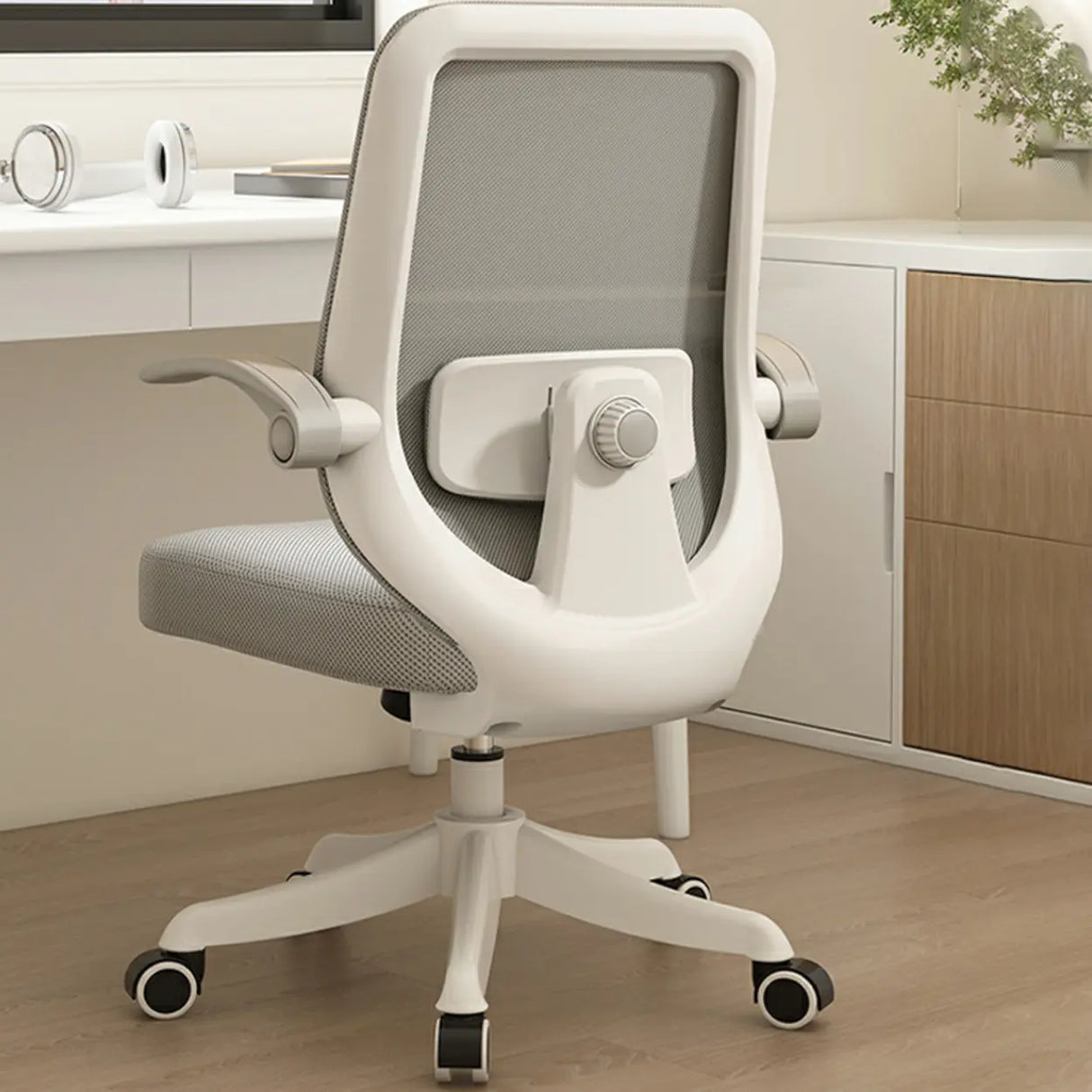 Flip Arm White Ergonomic Mesh Swivel Task Office Chair Image - 4