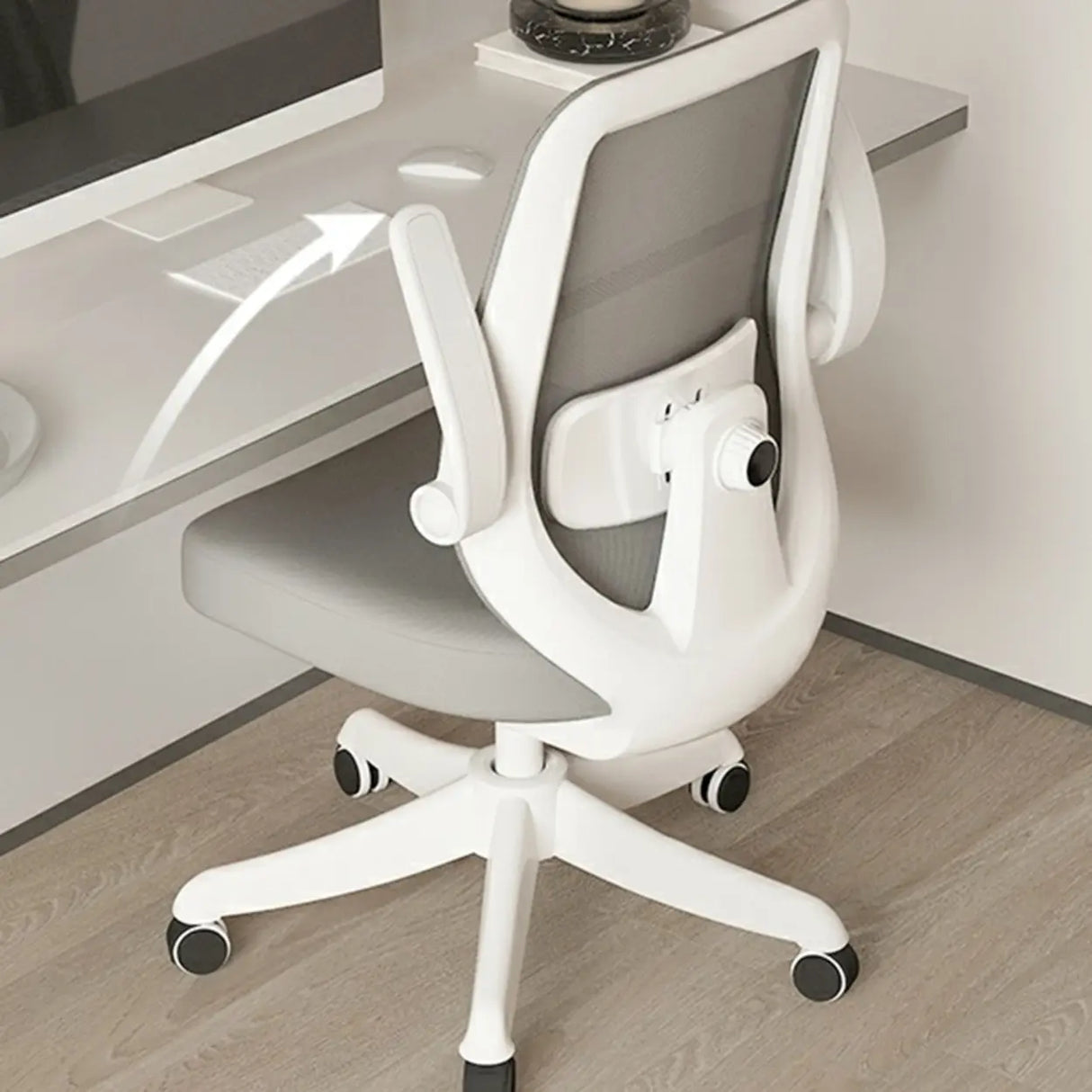 Flip Arm White Ergonomic Mesh Swivel Task Office Chair Image - 8