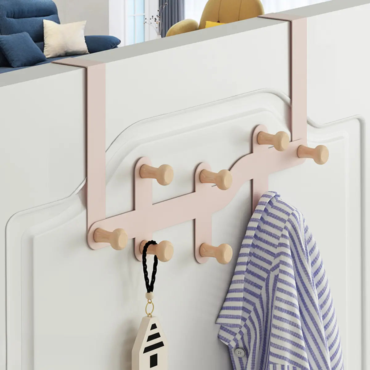 Floating Mount Wave Alloy Pink Hooks Narrow Coat Rack Image - 9
