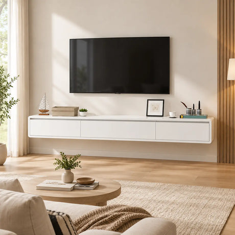 Floating Mount Wood Drawers Cabinet TV Stand