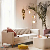 Flocked Slipcover Sewn Pillow Back Square Arm Loveseat Image - 1