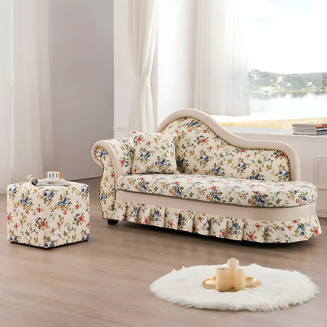 Floral Curved Fabric Solid Color Chaise Sofa Lounge Image - 1