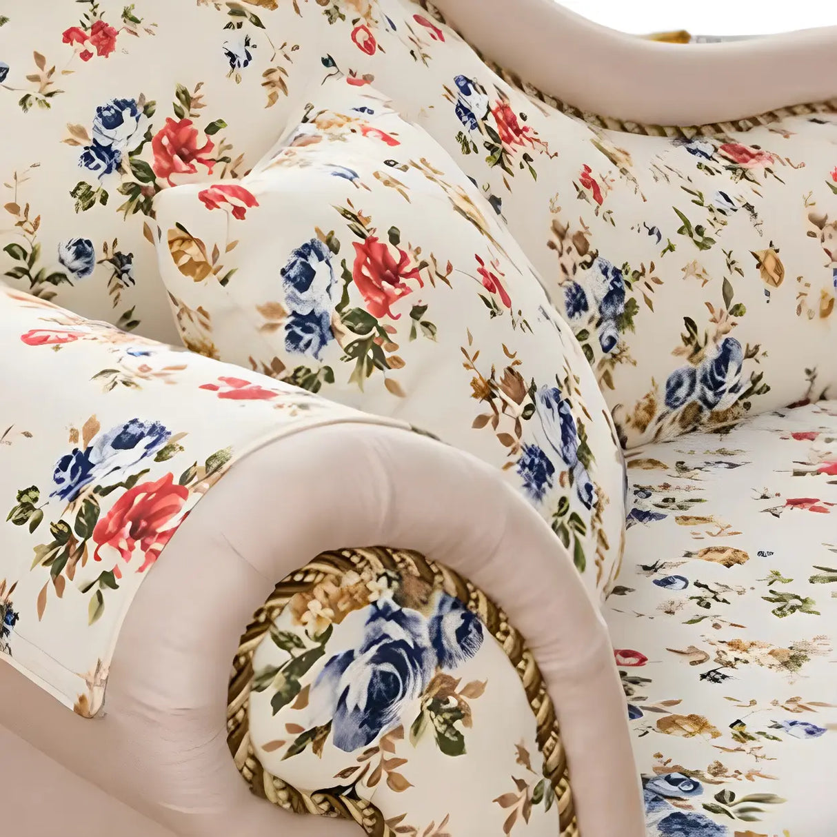 Floral Curved Fabric Solid Color Chaise Sofa Lounge Image - 13