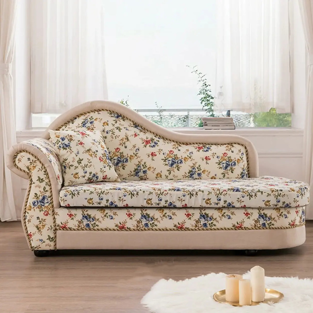 Floral Curved Fabric Solid Color Chaise Sofa Lounge Image - 5