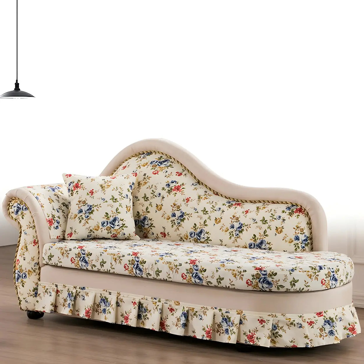 Floral Curved Fabric Solid Color Chaise Sofa Lounge Image - 6