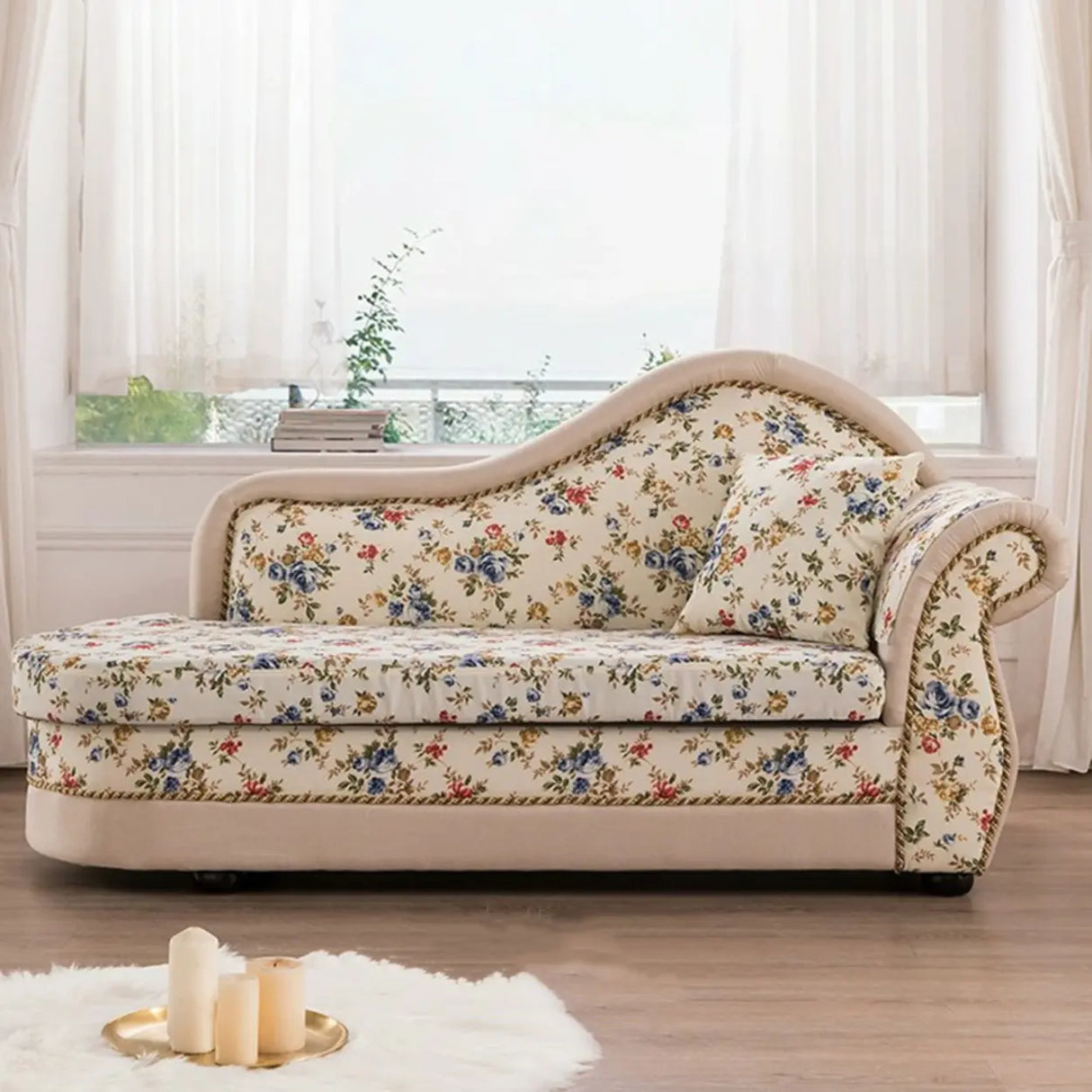 Floral Curved Fabric Solid Color Chaise Sofa Lounge Image - 7
