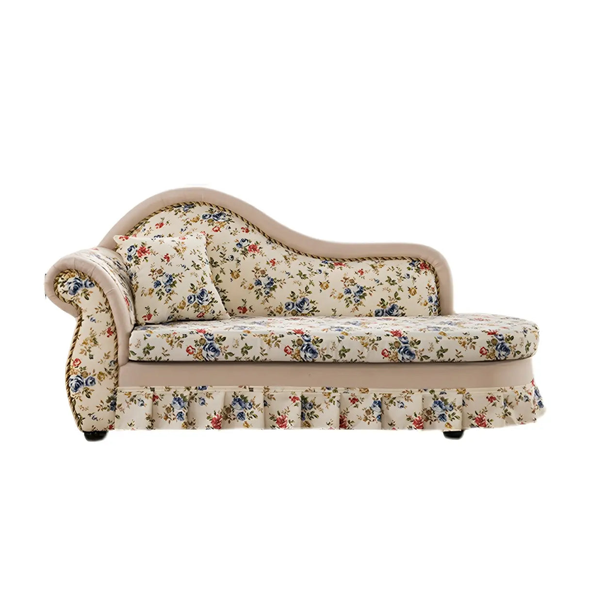 Floral Curved Fabric Solid Color Chaise Sofa Lounge Image - 9