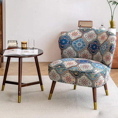 Floral Pattern Cotton Linen Tight Back Wingback Chair Image - 1