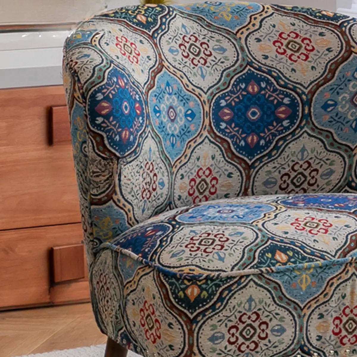 Floral Pattern Cotton Linen Tight Back Wingback Chair Image - 10