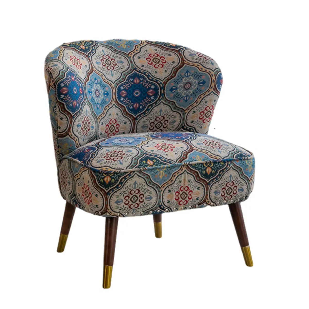 Floral Pattern Cotton Linen Tight Back Wingback Chair Image - 11
