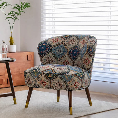Floral Pattern Cotton Linen Tight Back Wingback Chair Image - 2