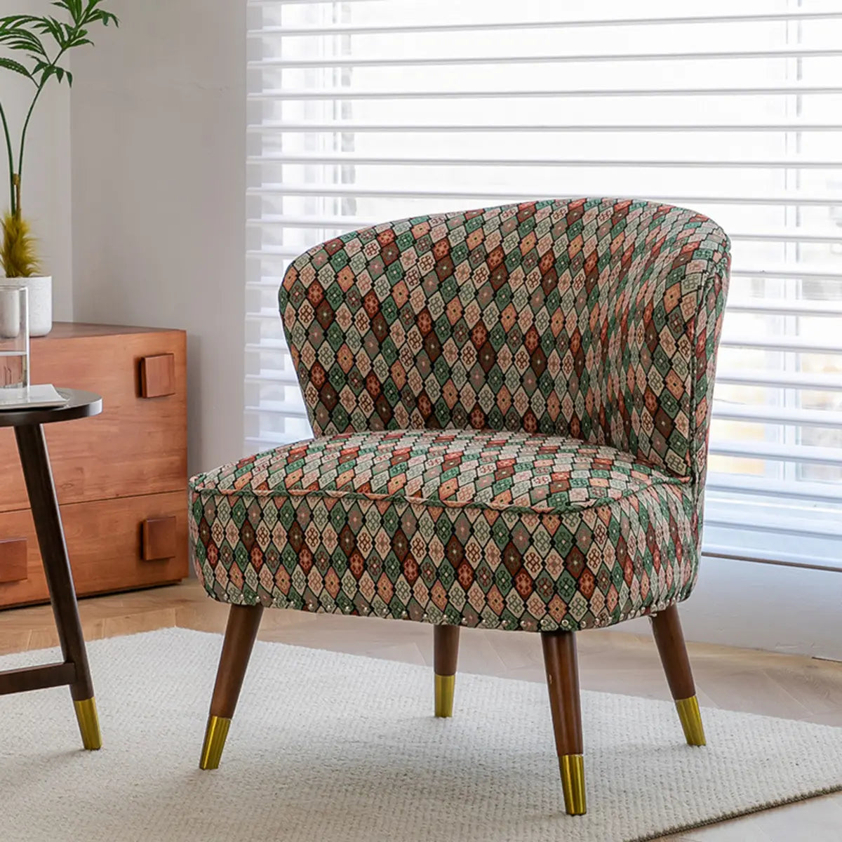 Floral Pattern Cotton Linen Tight Back Wingback Chair Image - 5