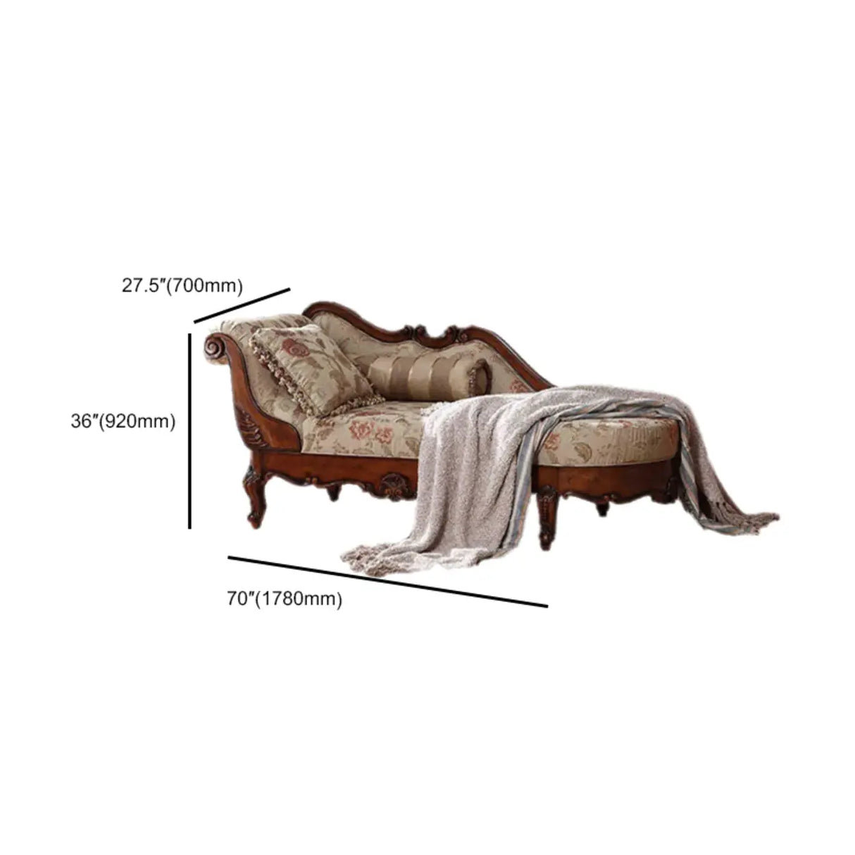 Floral Pattern Wooden Pillow Included Chaise Lounge 