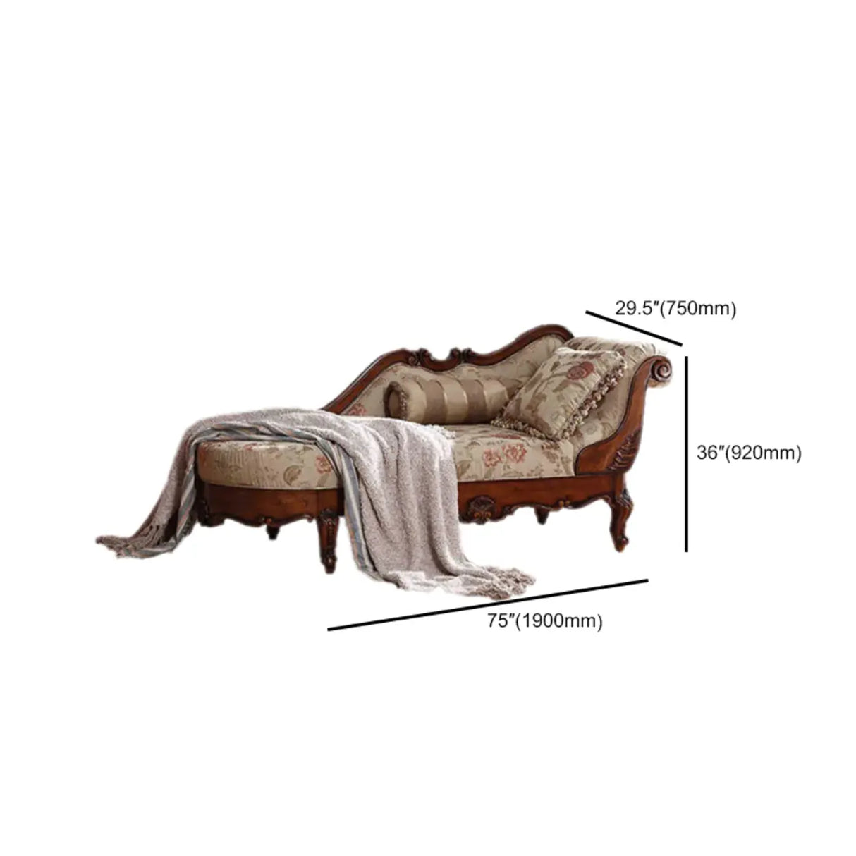 Floral Pattern Wooden Pillow Included Chaise Lounge Image - 13