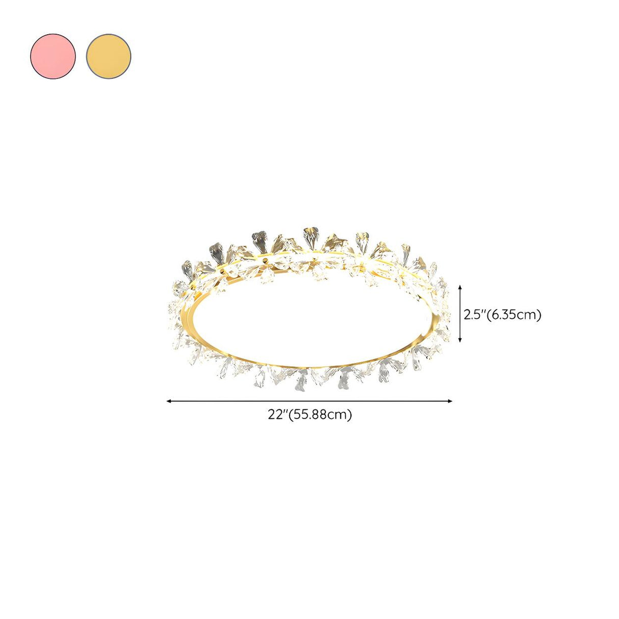 Floral Round Crystal Gold Flush Mount Ceiling Light Image - 14