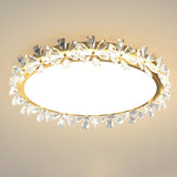 Floral Round Crystal Gold Flush Mount Ceiling Light Image - 6