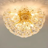 Flower Brass Bowl Crystal Flush Mount Ceiling Light Image - 10