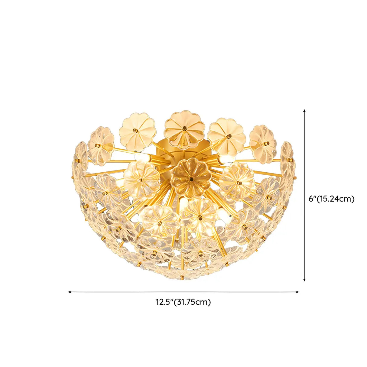 Flower Brass Bowl Crystal Flush Mount Ceiling Light 