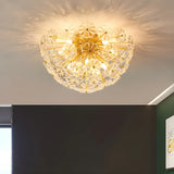 Flower Brass Bowl Crystal Flush Mount Ceiling Light Image - 3