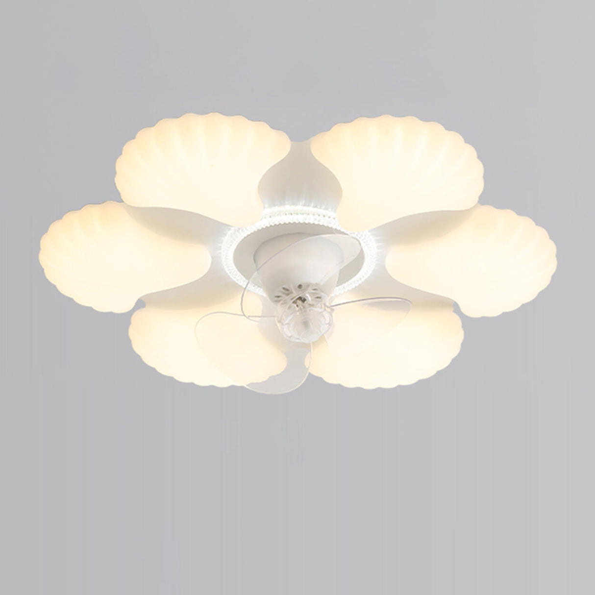 Flower Remote Flush Mount Ceiling Fan with LED Light Image - 13