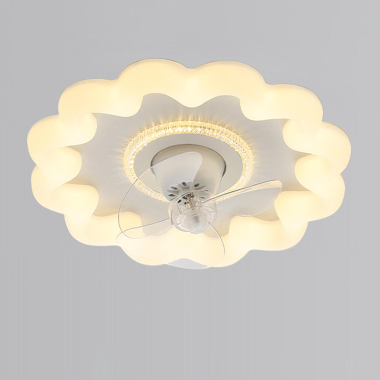 Flower Remote Flush Mount Ceiling Fan with LED Light Image - 5