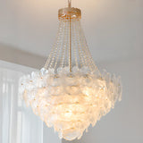 Flower White Frosted Glass Crystal Beads Tiered Chandelier Image - 1