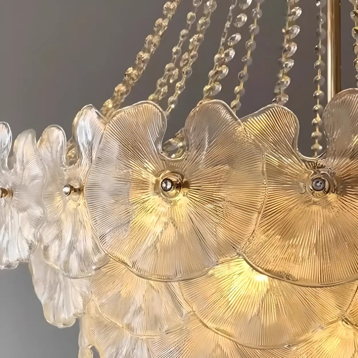 Flower White Frosted Glass Crystal Beads Tiered Chandelier Image - 3