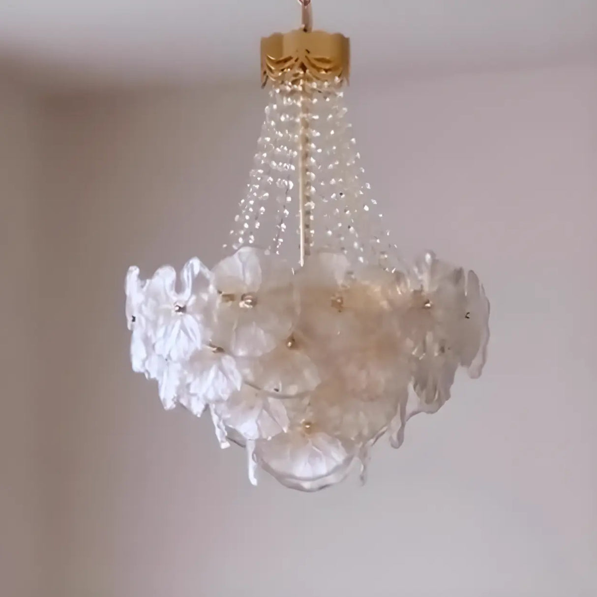 Flower White Frosted Glass Crystal Beads Tiered Chandelier Image - 6