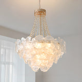 Flower White Frosted Glass Crystal Beads Tiered Chandelier Image - 7