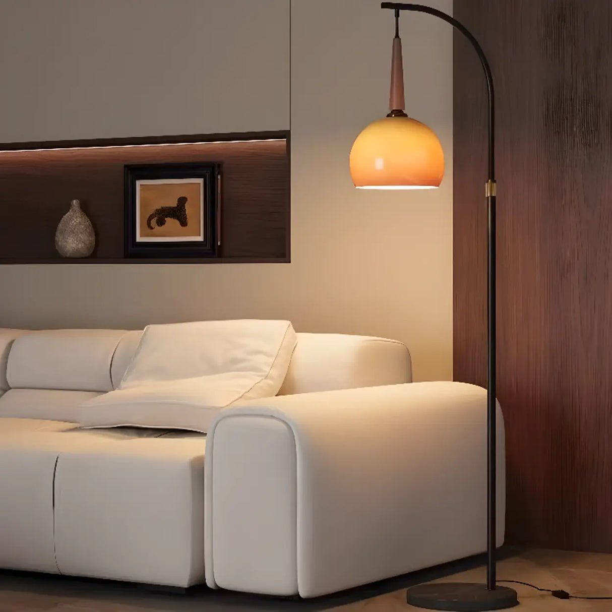 Metal Traditional Floor Lamp 1 Light with Glass Shade & Rocker Switch, Adapted for LED/Incandescent/Fluorescent, Adaptable Height, Residential Use Image - 3