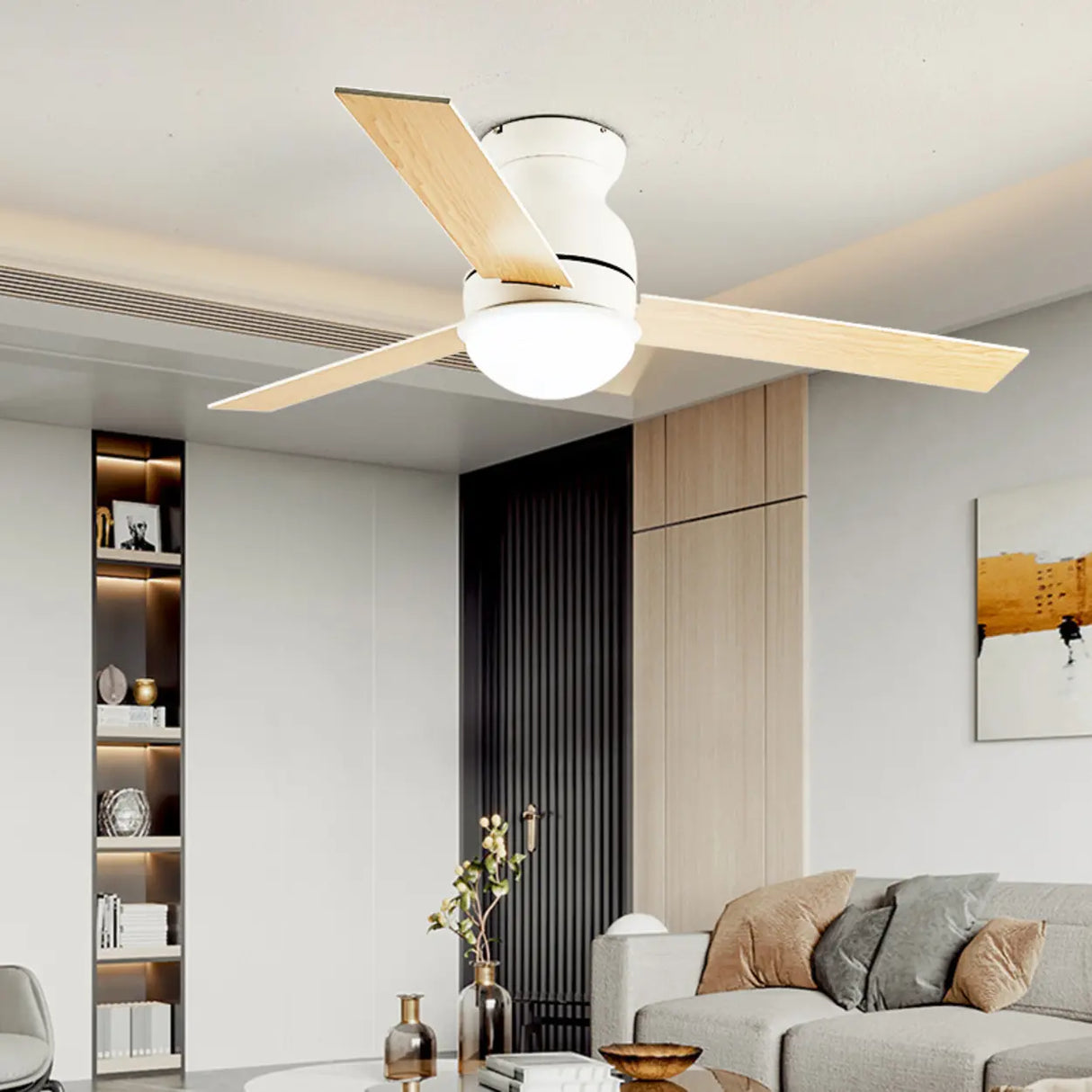 Flush Mount 3 Blade LED Wood Ceiling Fan with Light Image - 3