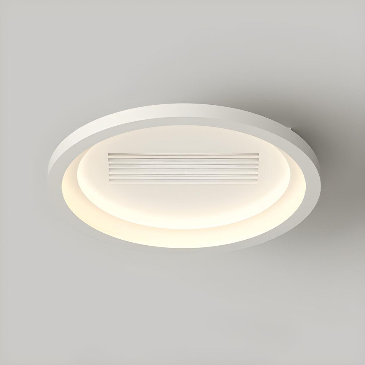 Flush White Geometric Bladeless Ceiling Fan with Light Image - 14