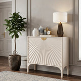 35.4"L x 13.8"W x 39.4"H White Fluted Console Table with Storage 2 Door Entryway Cabinet Image - 3