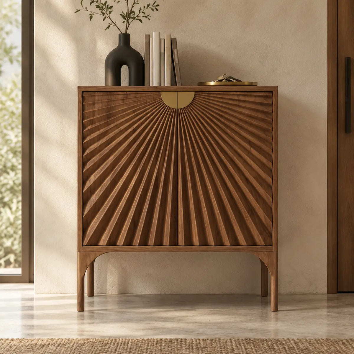 Fluted Console Table with Storage 2 Door Entryway Cabinet Image - 5
