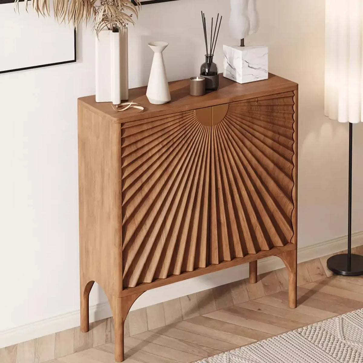 Fluted Console Table with Storage 2 Door Entryway Cabinet Image - 6
