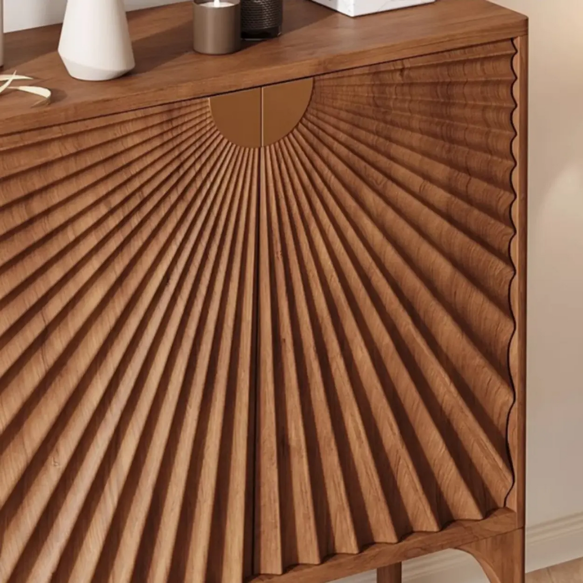 Fluted Console Table with Storage 2 Door Entryway Cabinet Image - 8