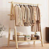 Foldable Beech Wood Nut-Brown Shelves Hooks Coat Rack Image - 6