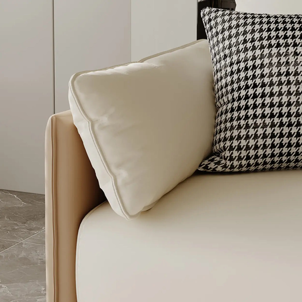 Foldable Beige Leather Square Arm Pillow Back Sleeper Image - 21